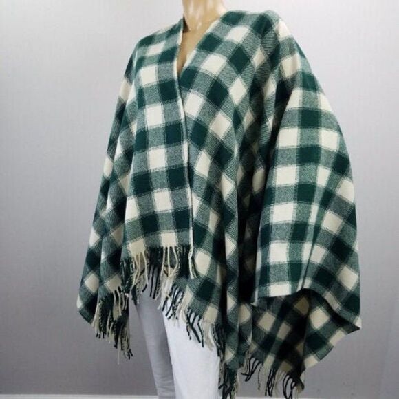 Vintage Poncho Blanket Mondi Italy Wool Plaid Wrap Stadium Blanket New Old Stock - Picture 3 of 7